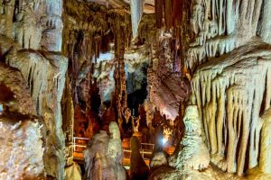 Stalagmites and stalactites inside Petralona Cave